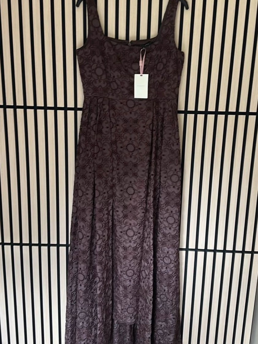 Sleeveless Lace Formal Maxi Dress in brown
